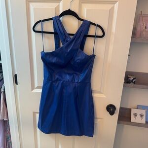 Saylor Colbalt Blue Leather Mini Dress
